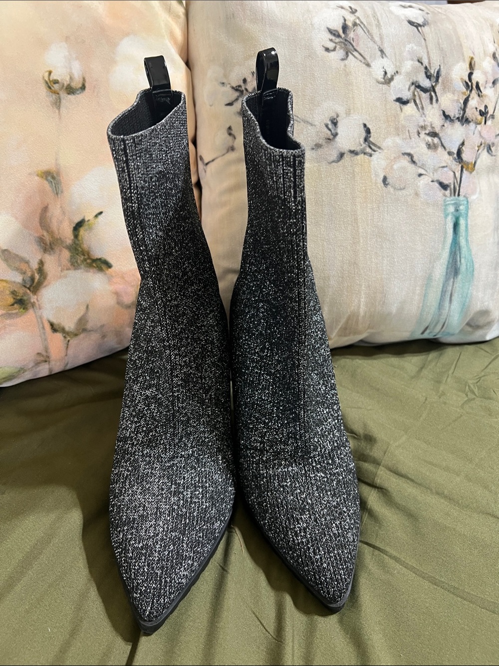 Mix No. 6 Black Glitter Knit Pointed Ankle Booties